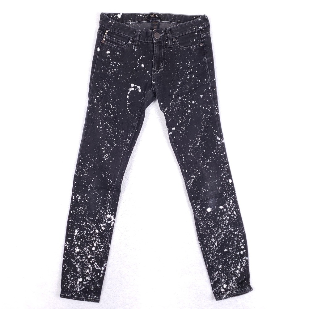 Tattu Denim By Design Paint Splatter Low Rise Jeans 25 Skinny Black Punk Rock